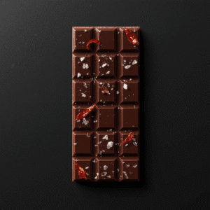 Produktbillede af en plade mørk chokolade med chili og havsalt