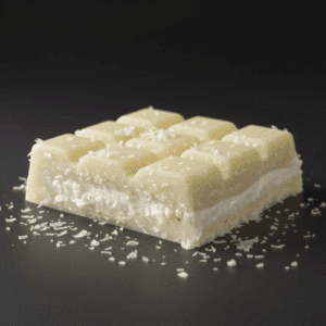 Produktbillede af en plade hvid chokolade med kokoscreme og fintrevet kokos