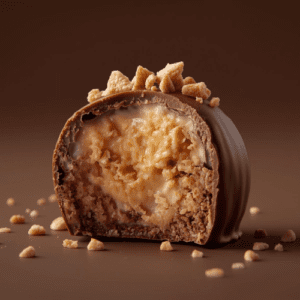 Produktbillede af en mælkechokolade trøffel med crunchy biscoff-creme og toppet med biscoff-stykker