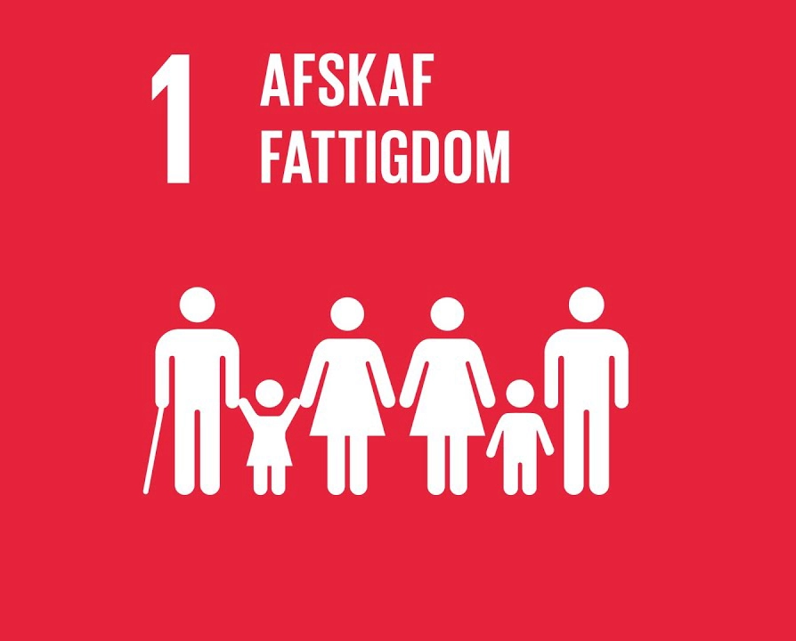 Billede af verdensmål 1; Afskaf fattigdom.